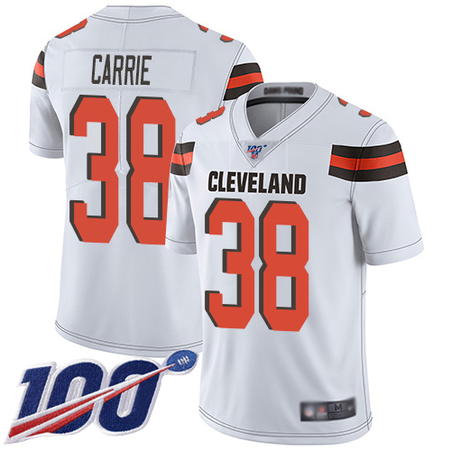 Cleveland Browns T J Carrie Men White Limited Jersey #38 NFL Football Road 100th Season Vapor Untouchable->cleveland browns->NFL Jersey